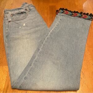 Abercrombie & Fitch Light Blue Jeans with Multicolor Trim, size 28